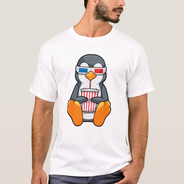 Penguin Cinema Glasses Drinking kopp T Shirt (Framsida)