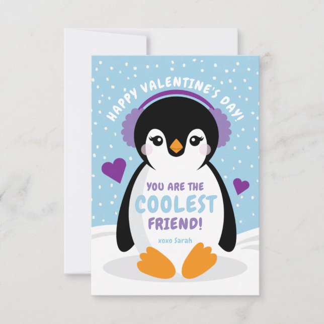 Penguin Classroom Valentine Day Card-för barn Tack Kort (Framsida)