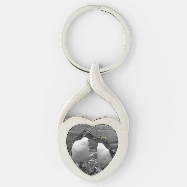 Penguin Colour Splash Twisted Heart Silverfärgad Nyckelring (Framsidan)