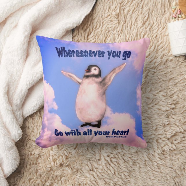 Penguin Confucius Attitude Quote Inspirational Kudde (Filt)