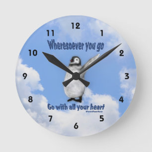 Penguin Confucius Attitude Quote Inspirational Rund Klocka