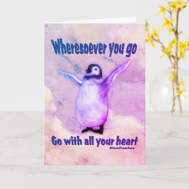 Penguin Confucius Quote-inspirationskort Kort (Gul blomma)