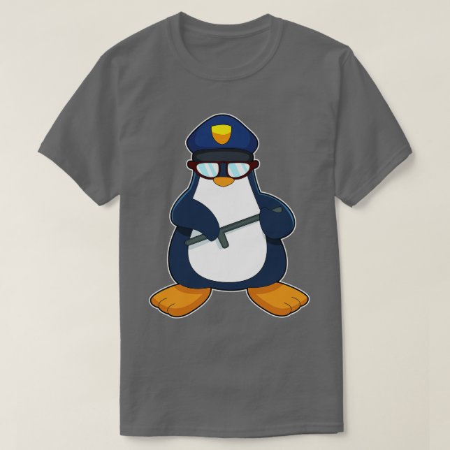 Penguin Cop Baton Police T Shirt (Design framsida)