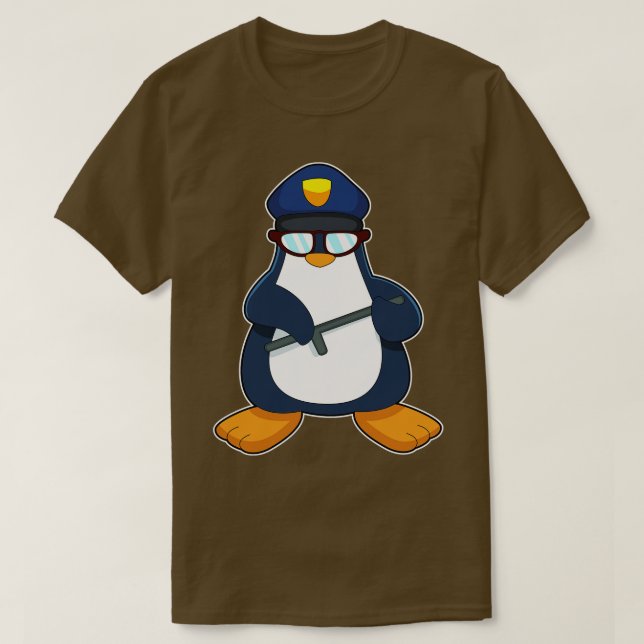 Penguin Cop Baton Police T Shirt (Design framsida)