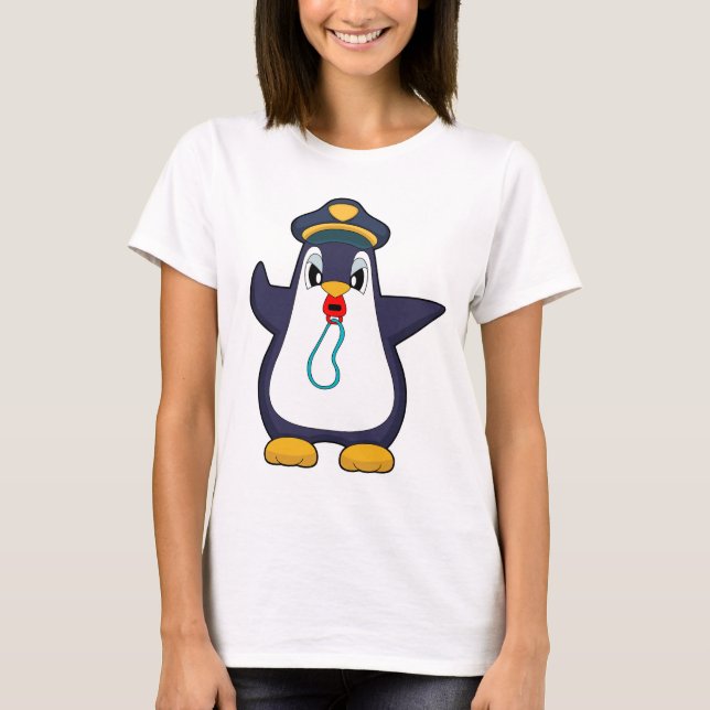Penguin Cop Whistle Police T Shirt (Framsida)