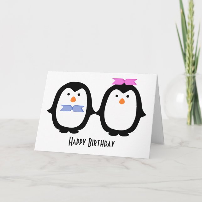 Penguin Couple Birthday Kort (Framsida)