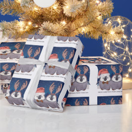 Penguin Couple Cute Santa Santa and Reindeer Presentpapper