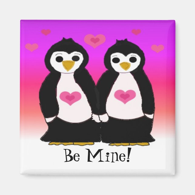 Penguin Couple med Cute Hearts Magnet (Framsidan)