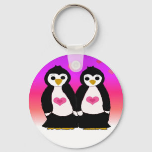 Penguin Couple med Hearts Nyckelring