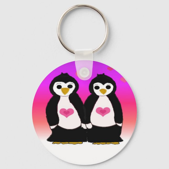 Penguin Couple med Hearts Nyckelring (Framsida)