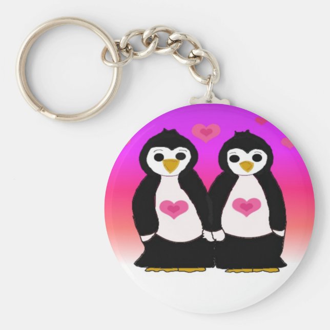 Penguin Couple med Hearts Nyckelring (Framsidan)