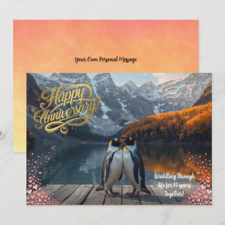 Penguin Couple Scenic Personalized Anniversary Kort