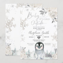 Penguin Creamy White Snowflake Blommigt Baby Showe