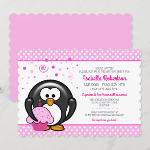 Penguin Cupkaka Födelsedagsfest inbjudan