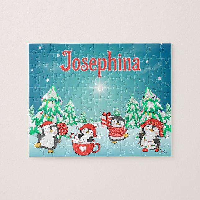 Penguin Custom Christmas Child Name Puzzle  Pussel (Horisontell)