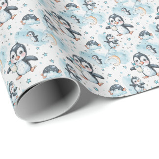 Penguin Cute Baby Pastel Watercolor Mönster Presentpapper