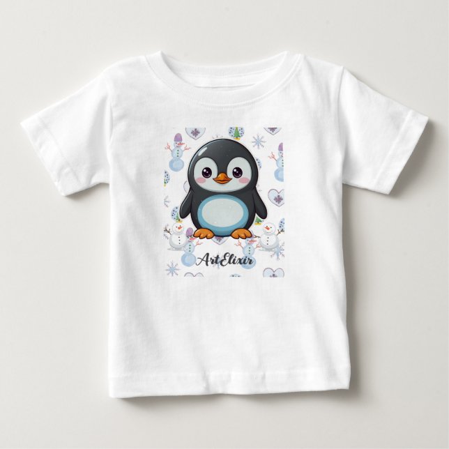 Penguin Cute Kawaii Baby Skriv ut T Shirt (Framsida)