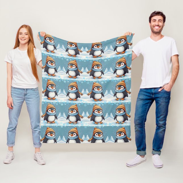 Penguin Cute Kawaii Brown Cap Mönster Fleecefilt (På plats)