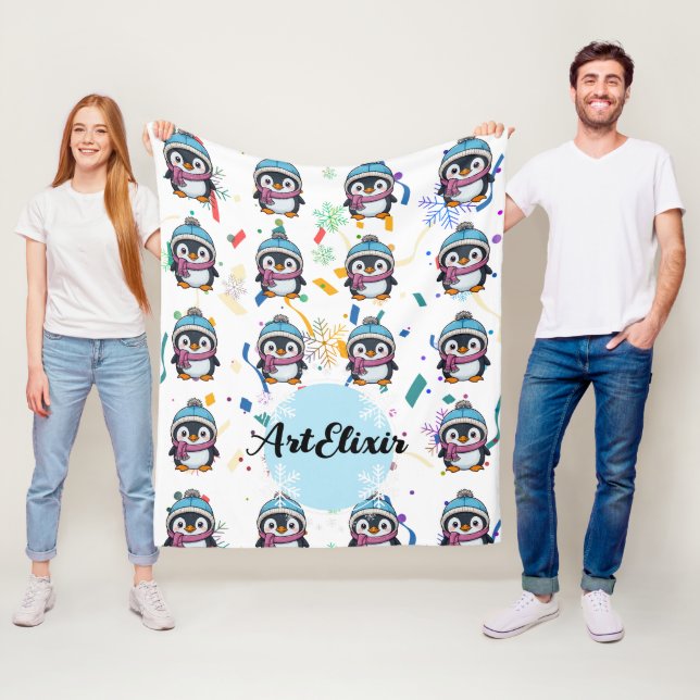 Penguin Cute Kawaii Lila Scarf Skriv ut Fleecefilt (På plats)
