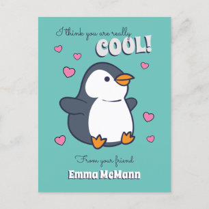 Penguin Cute Kids Valentine Tecknad med vykort