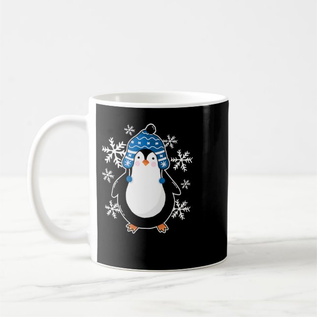 Penguin Cute penguin winter snowflakes 2 Kaffemugg (Vänster)