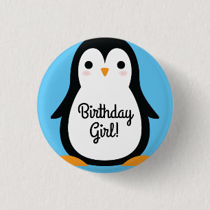 Penguin Cute Winter 1:a födelsedagsknappen Pin Knapp