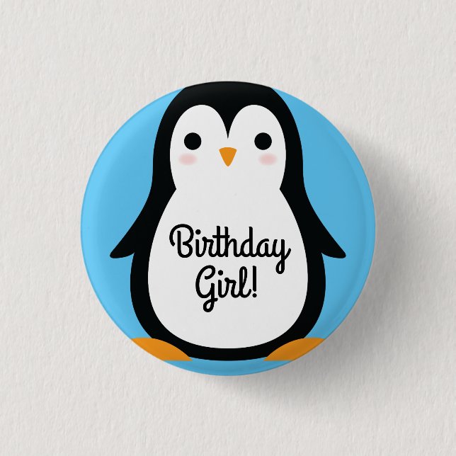 Penguin Cute Winter 1st Birthday Button Pin Knapp (Framsida)