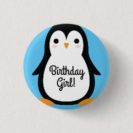 Penguin Cute Winter 1st Birthday Button Pin Knapp