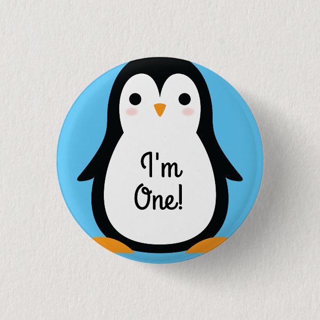 Penguin Cute Winter 1st Birthday Button Pin Knapp (Framsida)