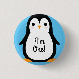 Penguin Cute Winter 1st Birthday Button Pin Knapp