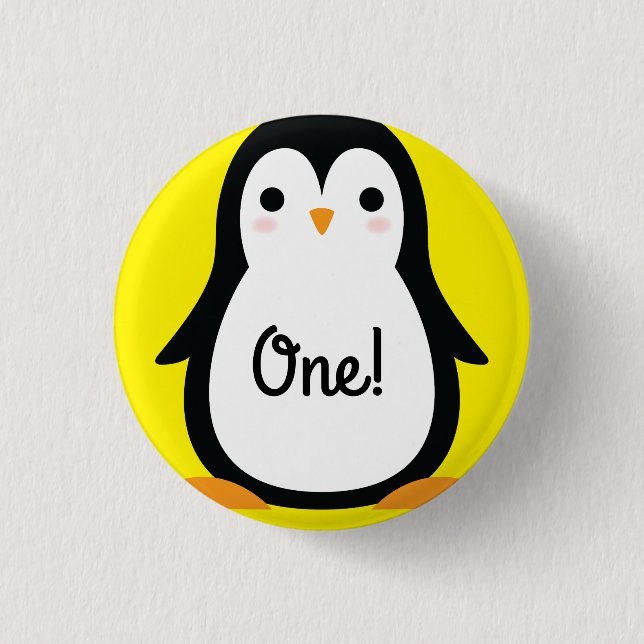 Penguin Cute Winter 1st Birthday Button Pin Knapp (Framsida)