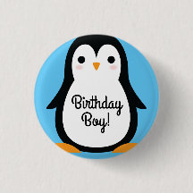 Penguin Cute Winter 1st Birthday Button Pin