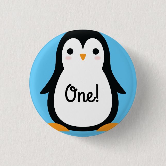 Penguin Cute Winter 1st Birthday Button Pin Knapp (Framsida)