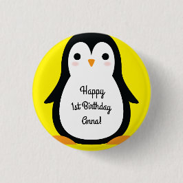 Penguin Cute Winter 1st Birthday Button Pin Knapp