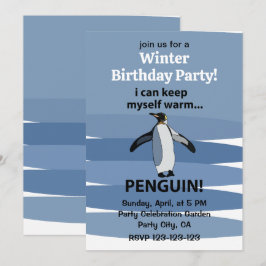 Penguin Cute Winter Party Birthday Inbjudningar
