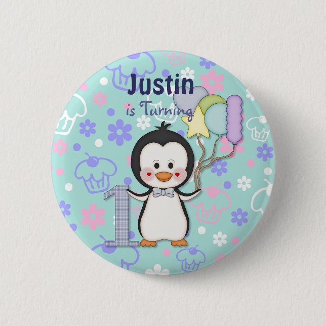 Penguin Cutie- Boy First Birthday Knapp (Framsida)