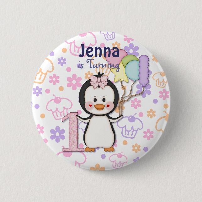 Penguin Cutie- Girl First Birthday Knapp (Framsida)