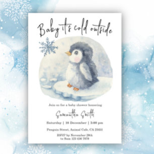 Penguin Det är Kallet utanför Winter Baby Shower Inbjudningar