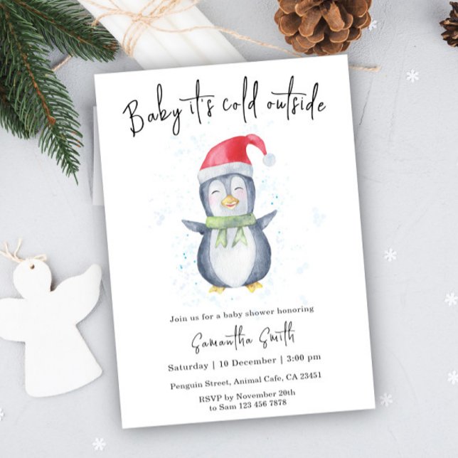 Penguin Det är Kallet utanför Winter Baby Shower Inbjudningar (Skapare uppladdad)