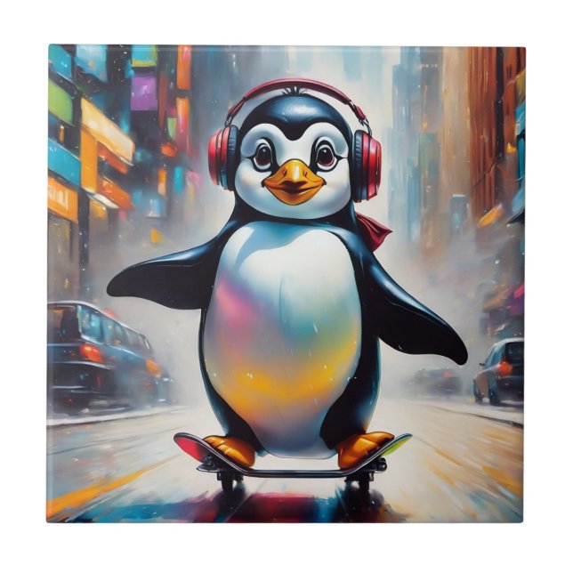 Penguin Digital Art Painting Coola Kakelplatta (Framsidan)