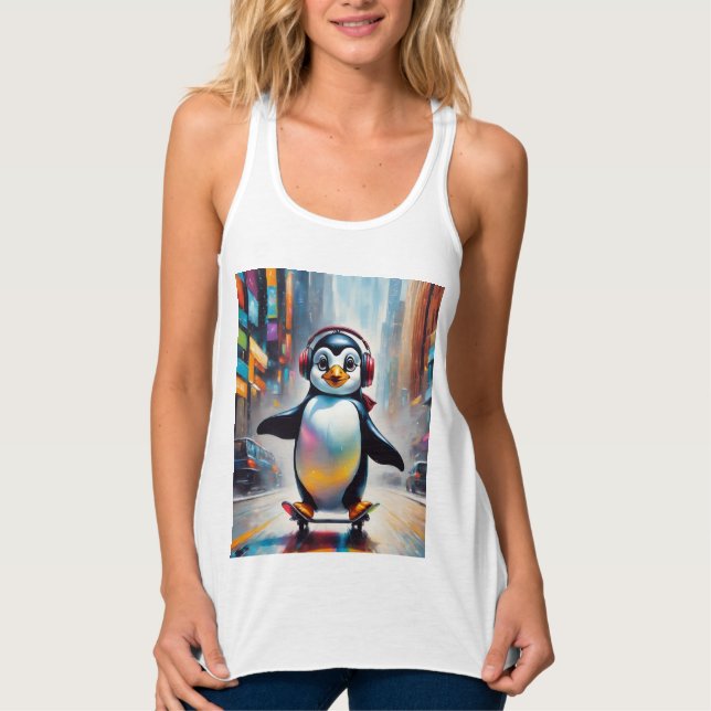 Penguin Digital Art Painting Coola Linne Med Racerback (Framsida)
