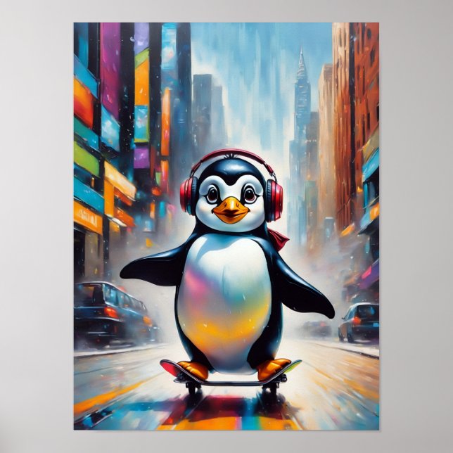 Penguin Digital Art Painting Coola Poster (Framsidan)