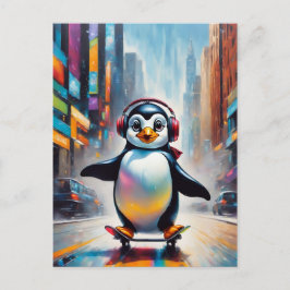 Penguin Digital Art Painting Coola Vykort