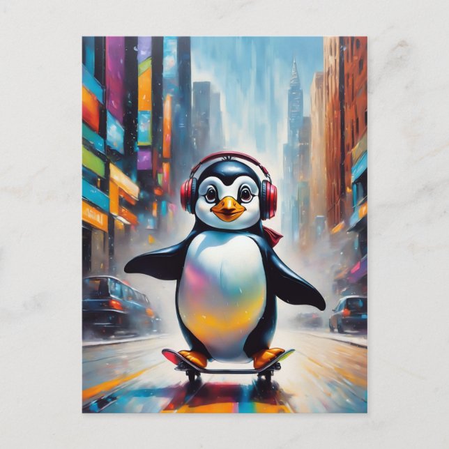 Penguin Digital Art Painting Coola Vykort (Framsida)