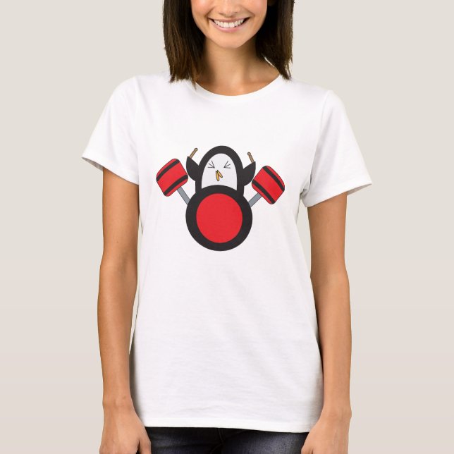 Penguin Drummer Music Cute T Shirt (Framsida)