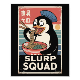 Penguin Eating Ramen Funny Slurp Squad Fototryck