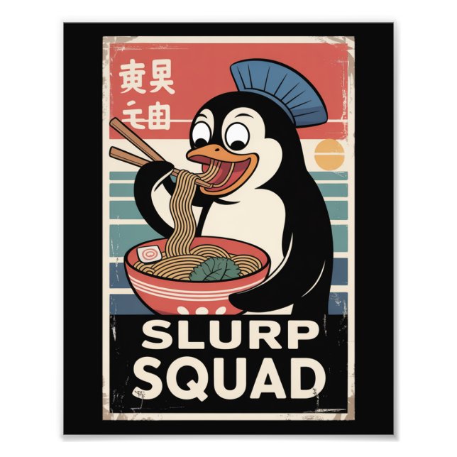 Penguin Eating Ramen Funny Slurp Squad Fototryck (Framsidan)