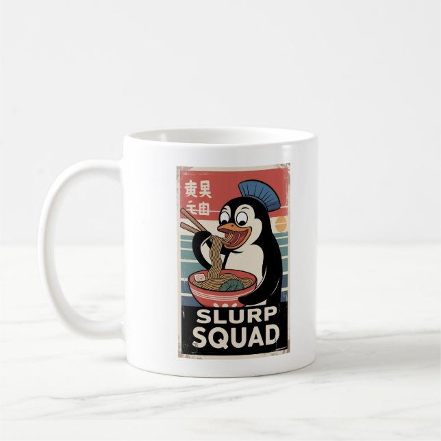 Penguin Eating Ramen Funny Slurp Squad Kaffemugg (Vänster)
