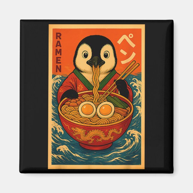 Penguin Eating Ramen Japanese Noodles Funny  Magnet (Framsidan)