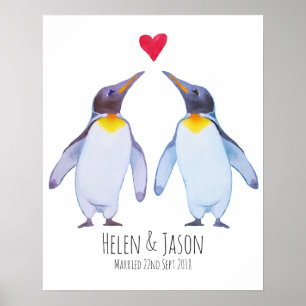 Penguin egna namn Bröllop par Wall Art Poster